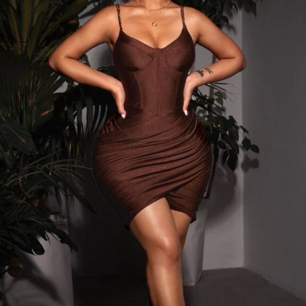 Chain Straps Wrap Bodycon Dress